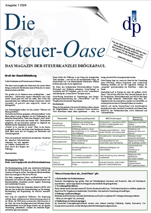 Steueroase 2026 - Ausgabe 1